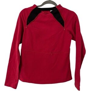 Red Vintage Danskin Fleece Long Sleeve Top Zippered Shirt Women’s Size Small!